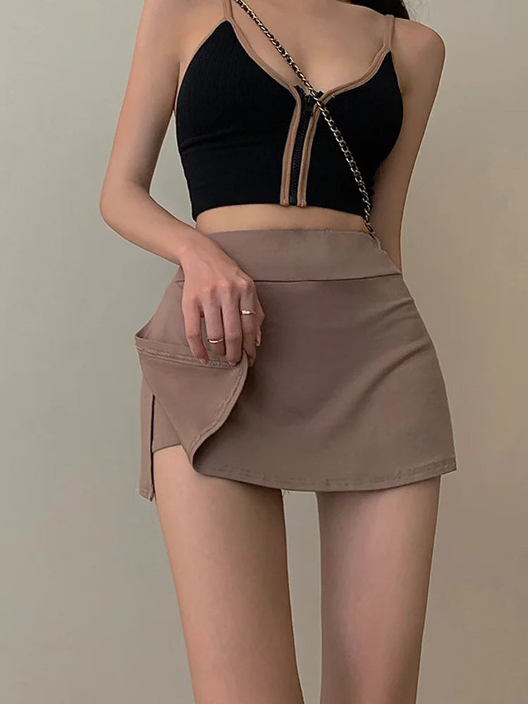 Tennis Skirt Women High Waist Sexy Girl Tight Bag Hip Short Skirt Summer Sports Culottes split A-line Mini skirt Y2K