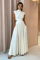 Tesla White Mock Neck Cut Out Maxi Dress