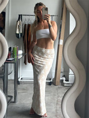 Toss Lace Embroidery Maxi Skirts Summer Casual Low Waist Double-Layer Mesh Slim Y2k Long Skirts For Women 2023 White Skirt Set