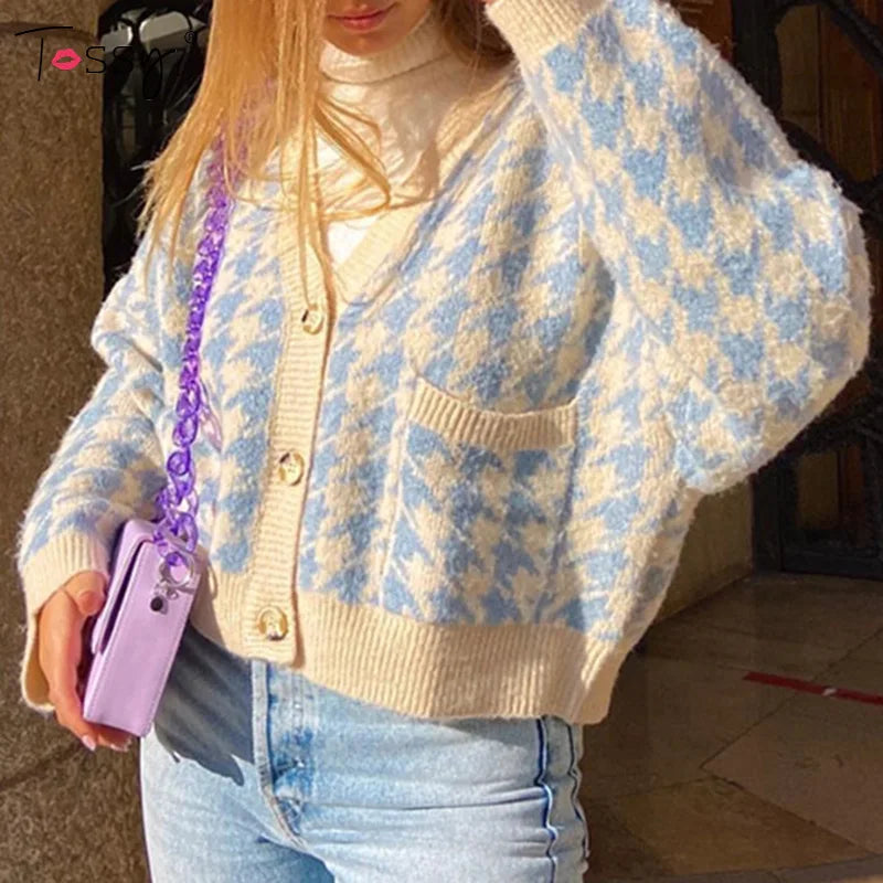 Tossy 2021 New Women’s Sweaters Cardigan Casual Streetwear Y2K Tops Pink Knitted Embroidery V Neck Jumper Cute Young Girl Spring