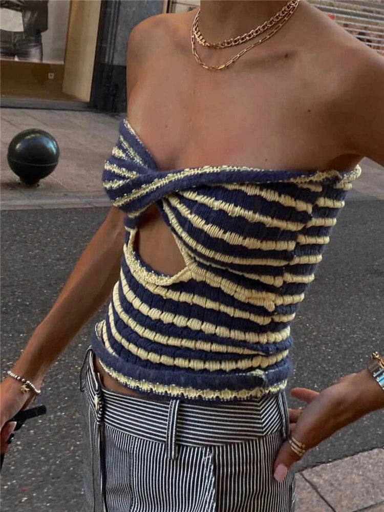 Tossy 2022 Off Shoulder Knit Tube Top Sexy Strapless Backless Bustier Tops For Women Stripe Cropped Top Hot Summer Streetwear