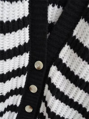 Tossy Autumn Knitwear Cardigan Striped Sweater For Women High Waist Long Sleeve Contrast Knit Coat Loose Casual Knit Cardigan