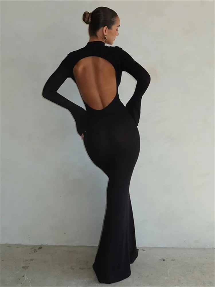 Tossy Backless Black Sexy Dress Knitwear Patchwork Slim Club Outfit Party Dress Fashion Knit Autumn Bodycon Maxi Dress Women