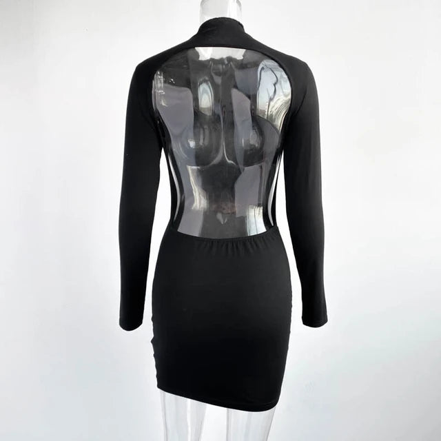 Tossy Black Backless Mini Dress For Women Long Sleeve Fashion Evening Club Party Sexy Dresses Bodycon Skinny Elegant Vestidos