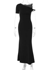 Tossy Black Long Dress Female Slim High Waist Off-Shoulder Fashion Elegant Evening Partywear Dress Solid One-Shoulder Maxi Dress