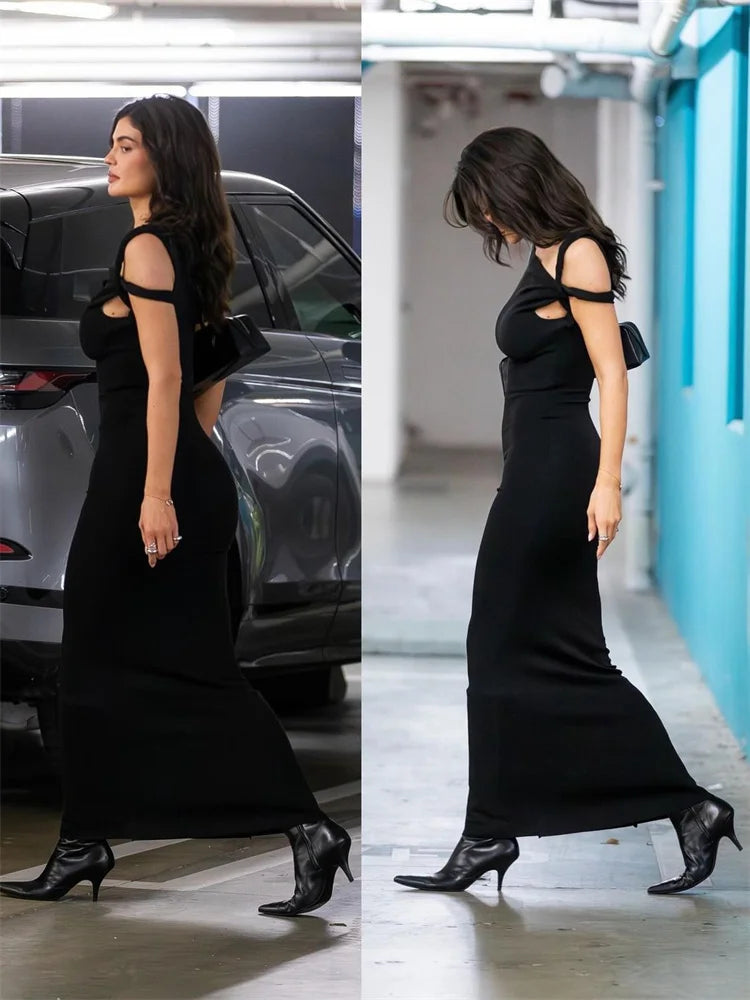 Tossy Black Long Dress Female Slim High Waist Off-Shoulder Fashion Elegant Evening Partywear Dress Solid One-Shoulder Maxi Dress