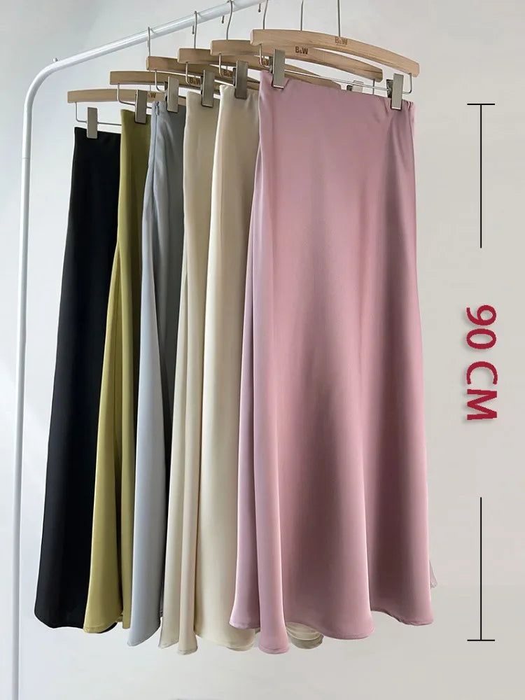 Tossy Black Satin High Waist Maxi Skirt Women Fashion Slim Patchwork Elegant Party Long Skirt Female High Street Y2k Long Skirt