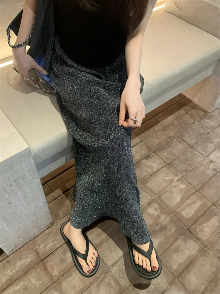 Tossy Black Sequin Slim Long Skirt Women High Waist Luxury Elegant Fashion Streetwear Y2k Maxi Skirt Glitter Ladies Long Skirt