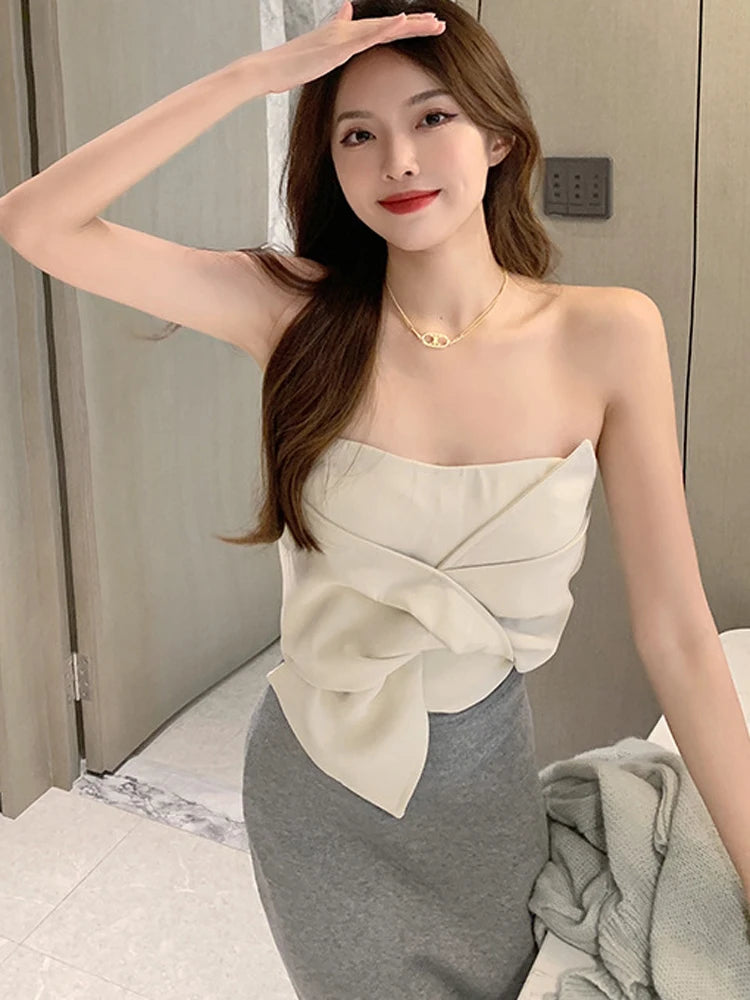 Tossy Bow Tube Tops Women White Strapless Corset Tops Summer Basic Backless Off Shoulder Crop Top Bustier Casual Streetwear