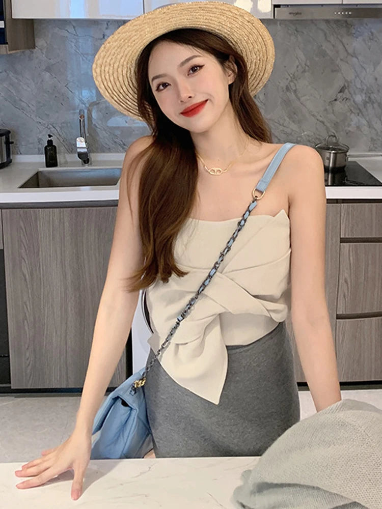 Tossy Bow Tube Tops Women White Strapless Corset Tops Summer Basic Backless Off Shoulder Crop Top Bustier Casual Streetwear