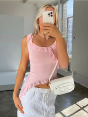 Tossy Casual Backless Ruffled Y2k Top Vest Patchwork Strapless High Street Top Fashion Cute Solid Scoop Neck Tank Top Pullover