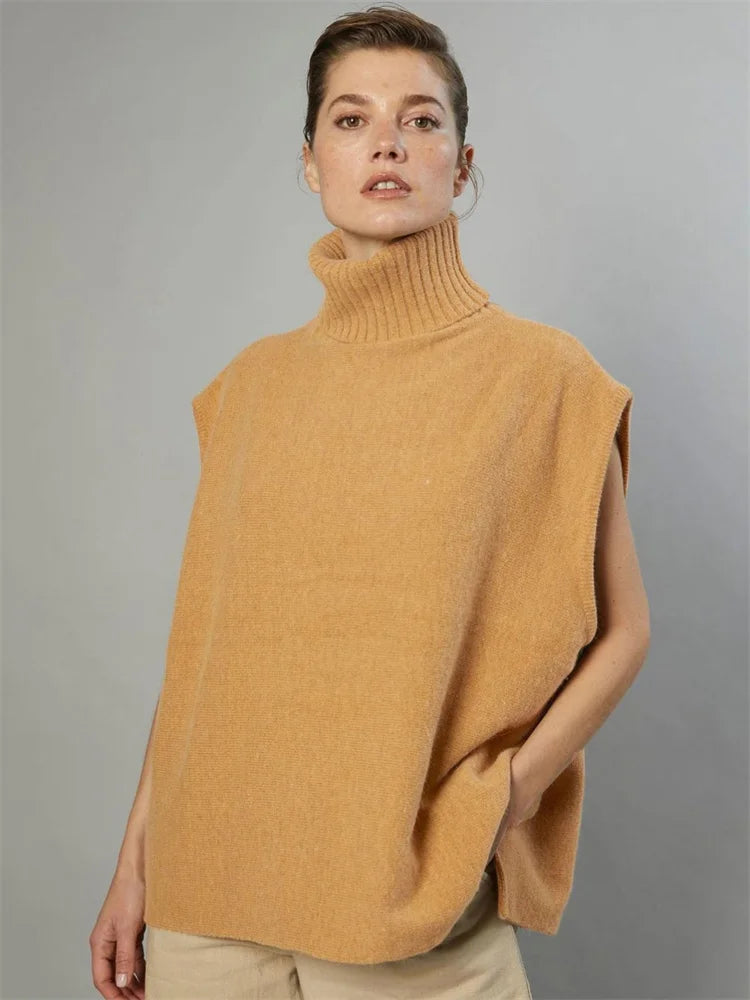 Tossy Casual Loose Female Turtleneck Top Sleeveless Fashion High Street Knit Pullover Autumn Elegant Knitwear Oversized Sweater