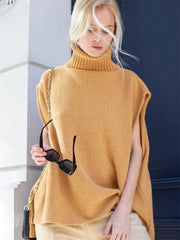 Tossy Casual Loose Female Turtleneck Top Sleeveless Fashion High Street Knit Pullover Autumn Elegant Knitwear Oversized Sweater