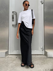 Tossy Casual Satin Female Long Skirt Elegant Split Zipper Patchwork Black Maxi Skirt High Waist Fashion High Street Maxi Skirt