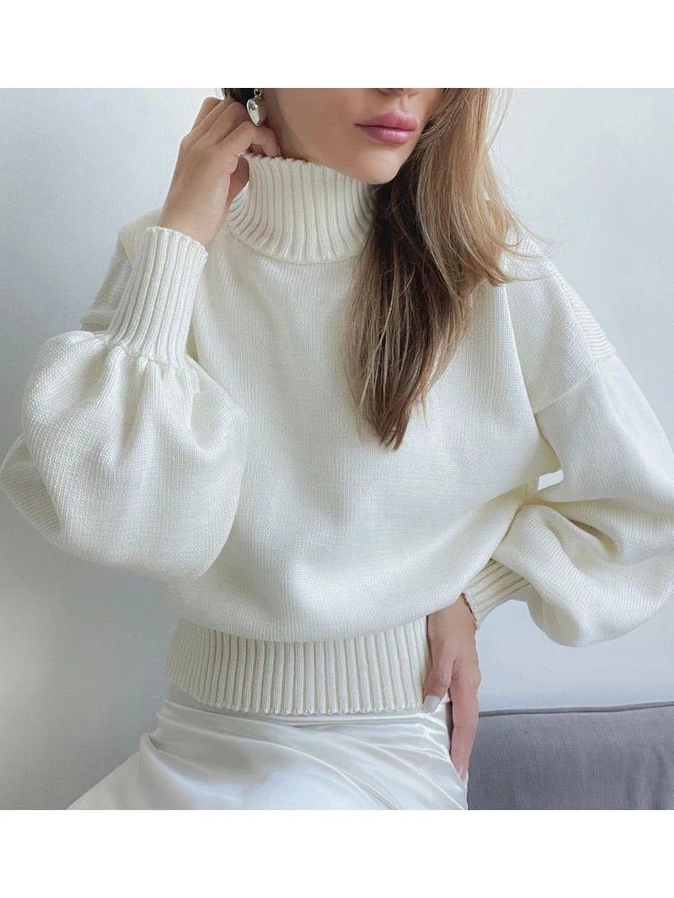 Tossy Casual Sweaters For Women New Oversized Knitwear Fashion Tops 2022 Pullover Ladies Turtleneck Long Lantern Sleeve Sweater