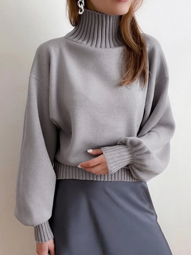 Tossy Casual Sweaters For Women New Oversized Knitwear Fashion Tops 2022 Pullover Ladies Turtleneck Long Lantern Sleeve Sweater