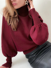 Tossy Casual Sweaters For Women New Oversized Knitwear Fashion Tops 2022 Pullover Ladies Turtleneck Long Lantern Sleeve Sweater