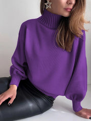 Tossy Casual Sweaters For Women New Oversized Knitwear Fashion Tops 2022 Pullover Ladies Turtleneck Long Lantern Sleeve Sweater