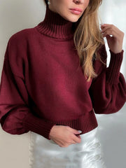 Tossy Casual Sweaters For Women New Oversized Knitwear Fashion Tops 2022 Pullover Ladies Turtleneck Long Lantern Sleeve Sweater