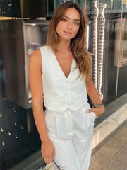 Tossy Casual V-Neck Sleeveless Vestidos Top Female Slim High Street Pocket Cardigan Outfit Solid Vest Fashion Summer Tank Top