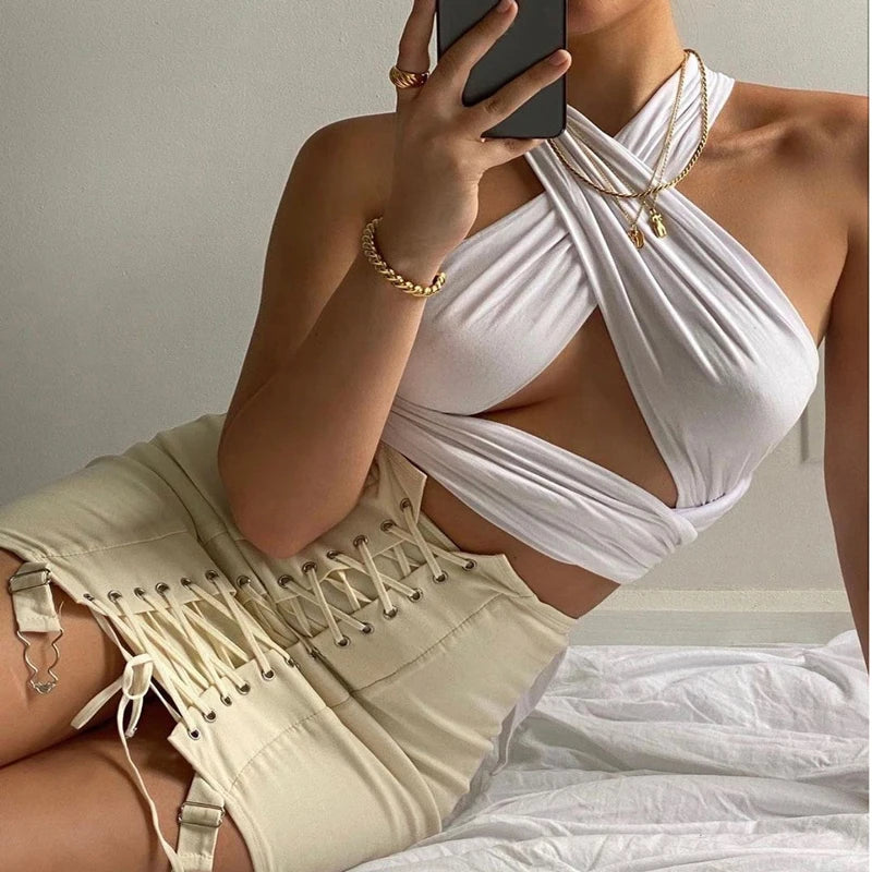 Tossy DIY Summer Tops For Women 2021 Hot Sale Y2K Style Bandage Halter Crop Top All-Match Camis Fitness Female Beach Party Wear