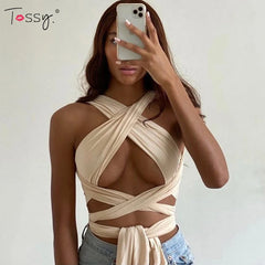 Tossy DIY Summer Tops For Women 2021 Hot Sale Y2K Style Bandage Halter Crop Top All-Match Camis Fitness Female Beach Party Wear