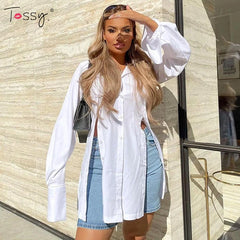 Tossy Fashion Chic Turn-Down Collar Streetwear Casual Single Breasted Dress 2021 Summer Long Sleeve Shirt Dress For Women