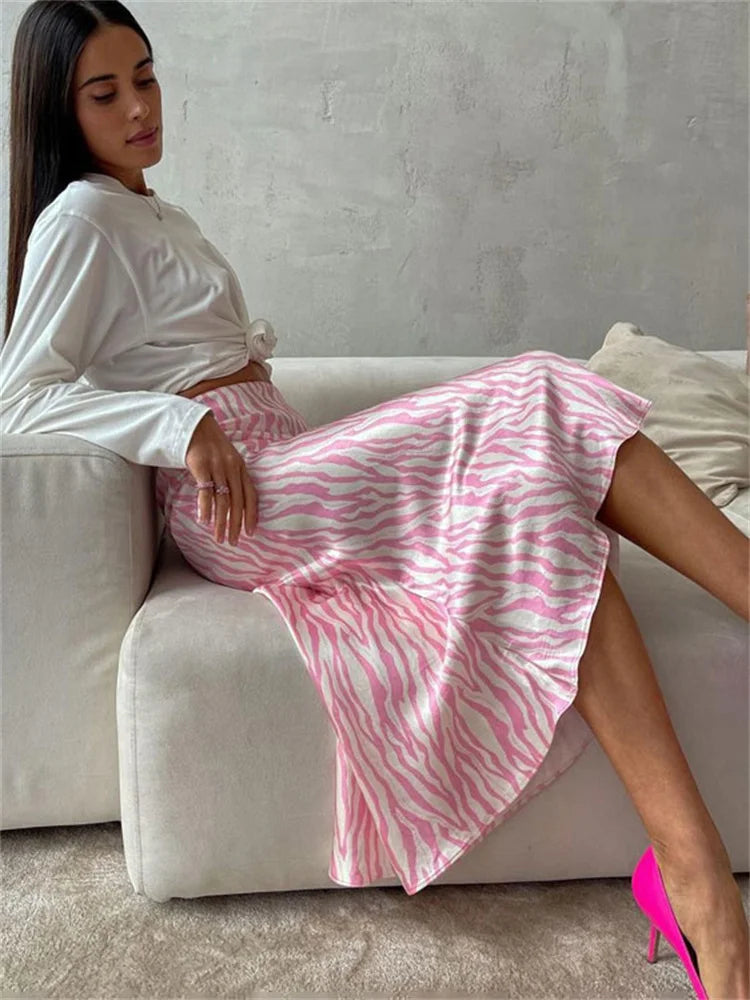 Tossy Fashion Elegant For Women Y2k Skirt Printed Striped Casual Contrast Midi Skirt Streetwear Female Summer Slim Long Skirt