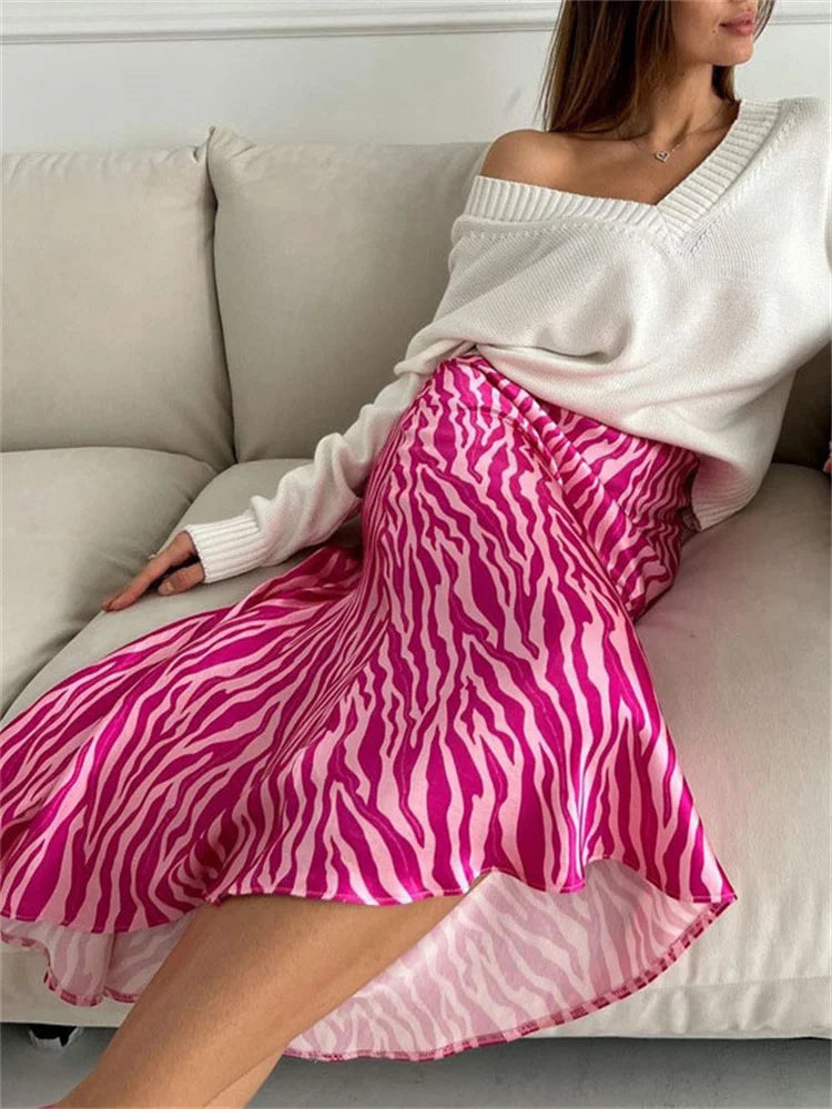 Tossy Fashion Elegant For Women Y2k Skirt Printed Striped Casual Contrast Midi Skirt Streetwear Female Summer Slim Long Skirt