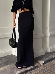 Tossy Fashion Women’s Black High Waist Maxi Skirt – Summer 2023 Elegant Slim Seamless Gown