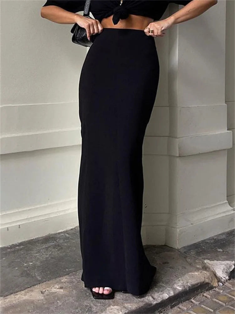 Tossy Fashion Women’s Black High Waist Maxi Skirt – Summer 2023 Elegant Slim Seamless Gown