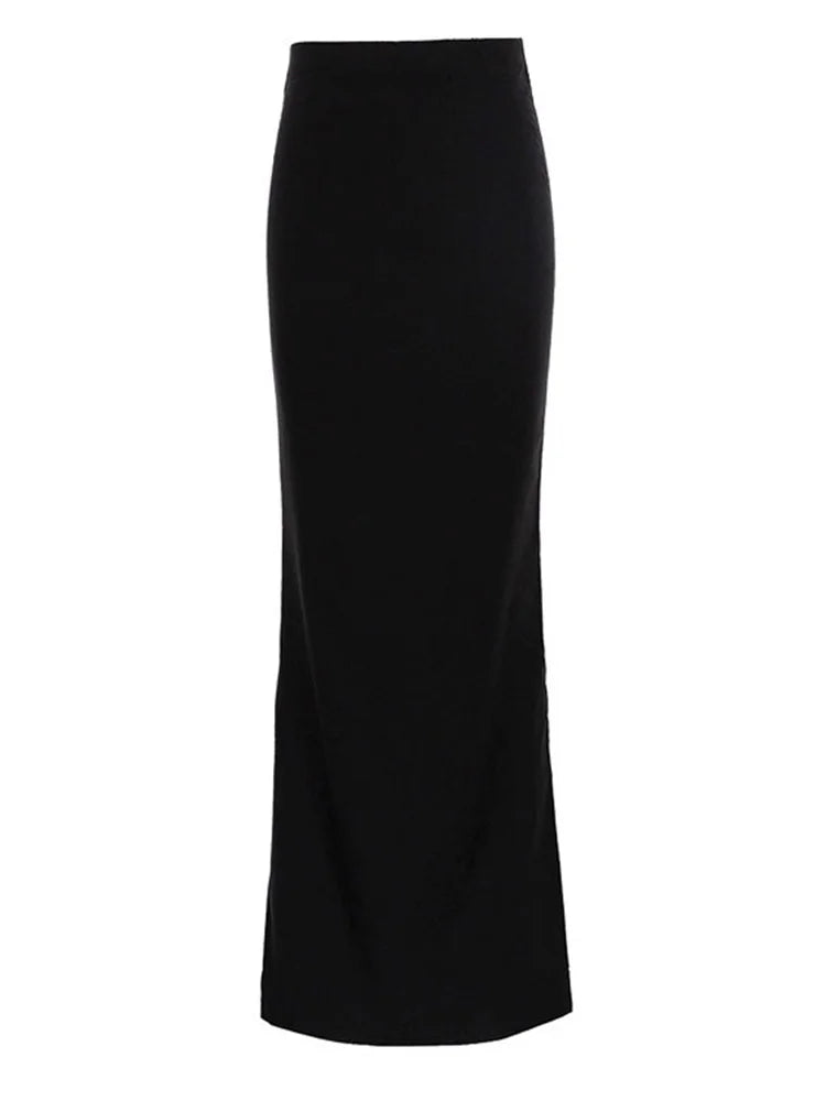 Tossy Fashion Women’s Black High Waist Maxi Skirt – Summer 2023 Elegant Slim Seamless Gown