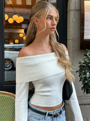 Tossy Fashion Off Shoulder Knit Tops Women Slim Elegant Club Party Streetwear Sexy Top Pullover White Full Sleeve Outfits Cloth