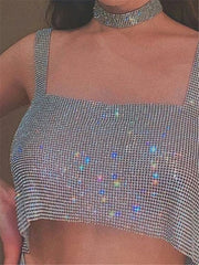 Tossy Fashion Party Tops For Women 2022 New Backless Shiny Rhinestones Glitter Sequins Crop Top Festival Club Diamonds Camis