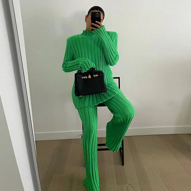 Tossy Fashion Ribbed Women’s Turtleneck Sweater Green Long Sleeve Shrugs Knitwear Jumper Female Knitted Tops 2021 Autumn Winter