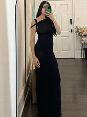 Tossy Fashion Slim Maxi Dress For Women Diagonal Collar Sleeveless Banquet Long Dress Elegant Solid Color High Waist Summer 2024