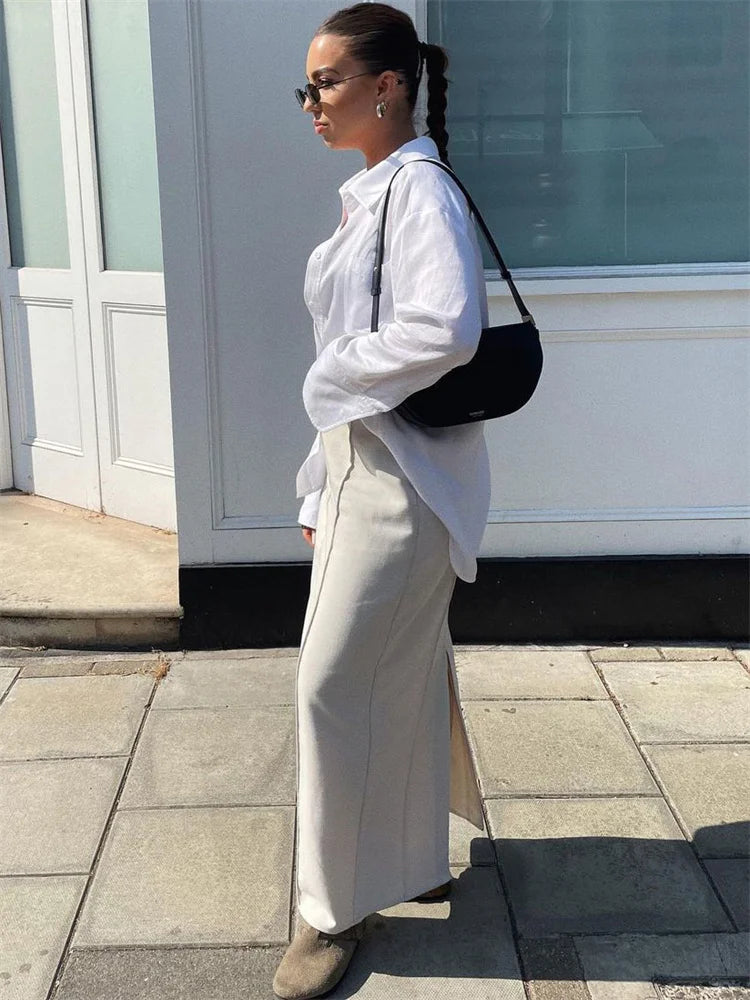 Tossy Fashion Slim Maxi Skirt Women Pleated Split Summer 2023 Casual High Waist Skirt Outfits Solid Women’s Fashion Long Skirt