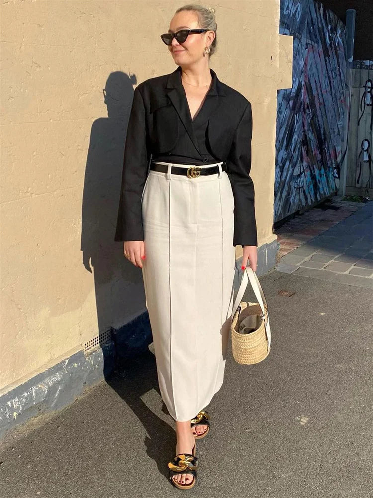 Tossy Fashion Slim Maxi Skirt Women Pleated Split Summer 2023 Casual High Waist Skirt Outfits Solid Women’s Fashion Long Skirt