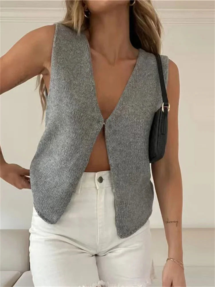 Tossy Female Hollow Out Knit Cardigan Sexy Sleeveless Baggy High Street Tank Top Summer V-Neck Slim Fashion Women Vest Y2k Top