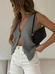 Tossy Female Hollow Out Knit Cardigan Sexy Sleeveless Baggy High Street Tank Top Summer V-Neck Slim Fashion Women Vest Y2k Top