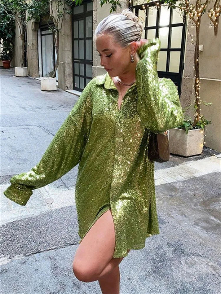 Tossy Glitter Sexy Female Shirts High Street Fashion Long Sleeve Sequin Club Outfit Party Gown Luxury Sparkle Women’s Blouse