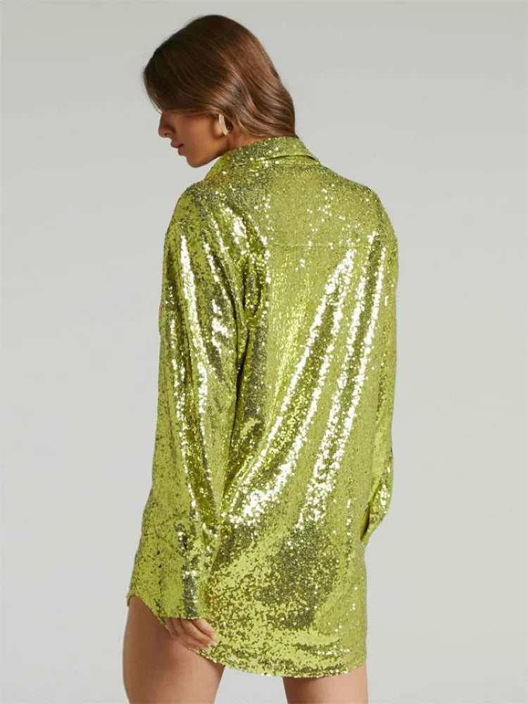 Tossy Glitter Sexy Female Shirts High Street Fashion Long Sleeve Sequin Club Outfit Party Gown Luxury Sparkle Women’s Blouse