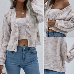 Tossy High Street Knitted Sweater 2 Piece Top And Vest Set For Women Cropped Long Sleeve Tops 2021 New Casual Cardigan Knitwear