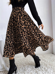 Tossy High Waist Leopard Midi Skirt For Women Casual Boho Printed Long Tulle Skirt Ladies 2022 Autumn New Chiffon A-line Skirt