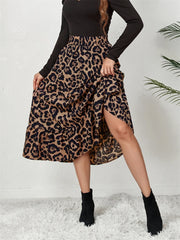 Tossy High Waist Leopard Midi Skirt For Women Casual Boho Printed Long Tulle Skirt Ladies 2022 Autumn New Chiffon A-line Skirt