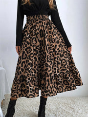 Tossy High Waist Leopard Midi Skirt For Women Casual Boho Printed Long Tulle Skirt Ladies 2022 Autumn New Chiffon A-line Skirt