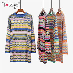 Tossy Holiday Crochet Dress Cover Up Sexy Boho Autumn Long Sleeve Knitwear Beach Dress Female Casual Hollow Out Party Dresses