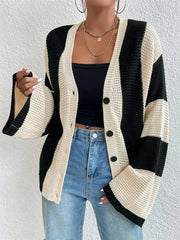 Tossy Hollow Out Contrast Fashion Cardigan Sweater Knitwear Women Loose Long Sleeve High Street Outwear Patchwork Female Coat