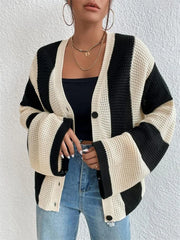 Tossy Hollow Out Contrast Fashion Cardigan Sweater Knitwear Women Loose Long Sleeve High Street Outwear Patchwork Female Coat