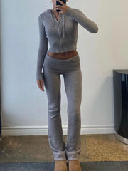 Trendy Knit 2-Piece Set: Women’s Hoodie Tracksuit & Crop Top Knitwear Pants